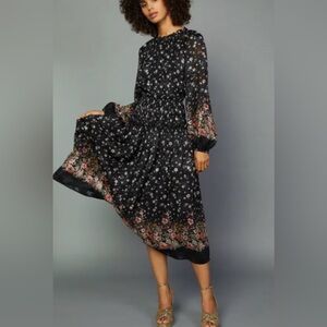 Yakira Bella Smocked Waist Floral Midi Dress Size L